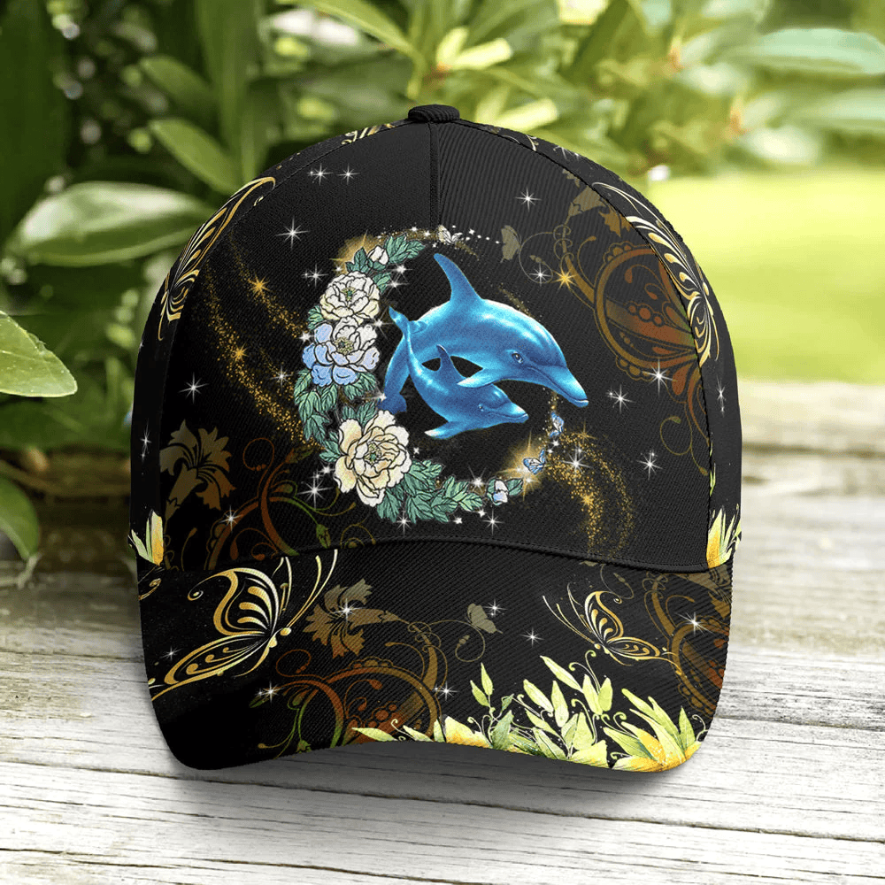 Adeenyc Dolphin And Flowers Baseball Cap All Over Print Trucker Hats Custom Hats Gifts For Men & Women