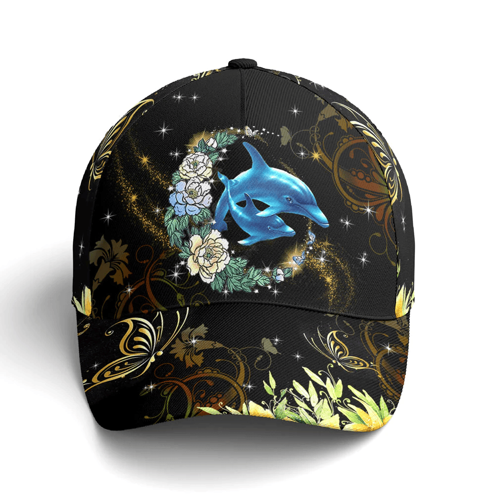 Adeenyc Dolphin And Flowers Baseball Cap All Over Print Trucker Hats Custom Hats Gifts For Men & Women
