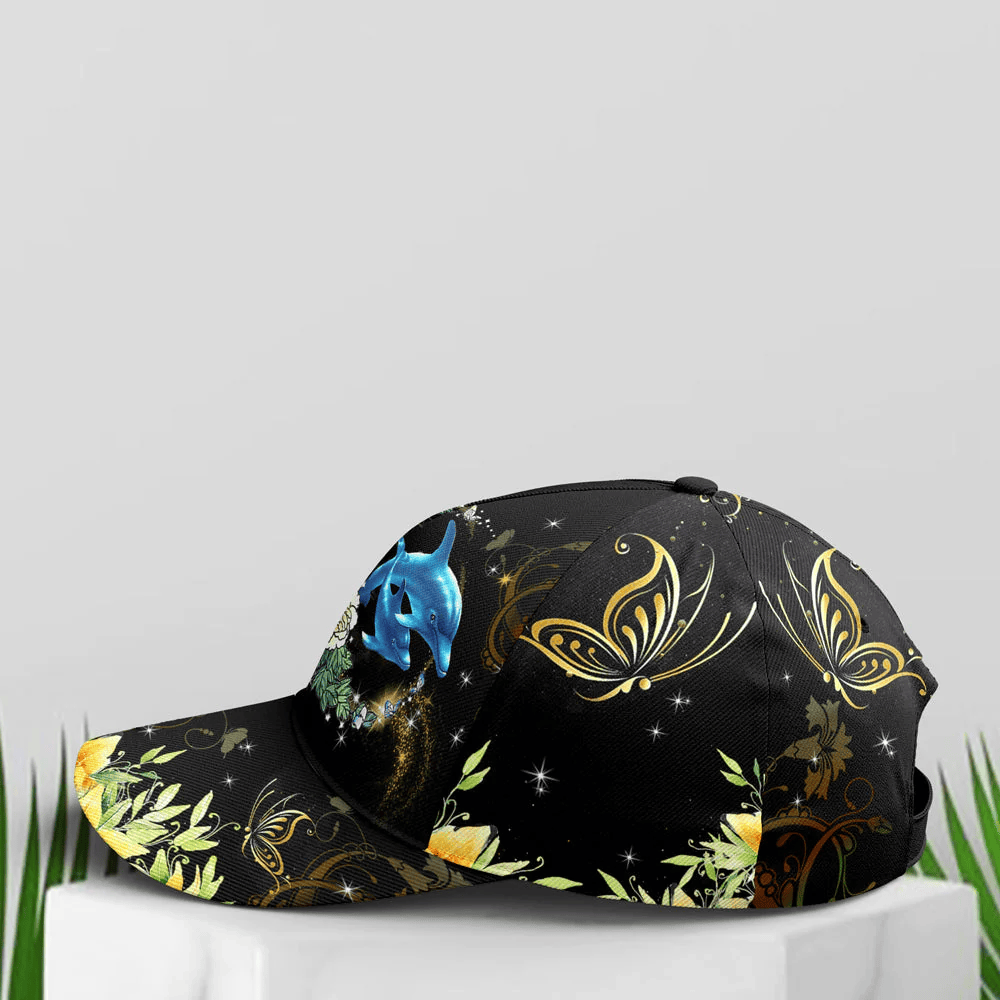 Adeenyc Dolphin And Flowers Baseball Cap All Over Print Trucker Hats Custom Hats Gifts For Men & Women