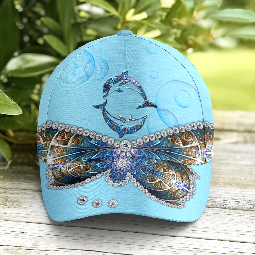 Adeenyc Dolphin Ocean Theme Jewel Print Style Baseball Cap Trucker Hats Custom Hats Gifts For Men & Women