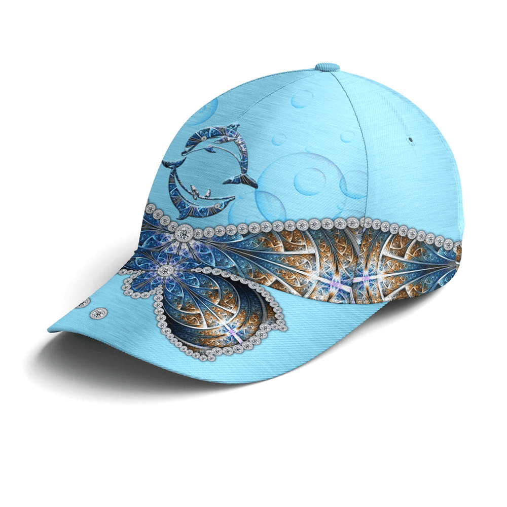 Adeenyc Dolphin Ocean Theme Jewel Print Style Baseball Cap Trucker Hats Custom Hats Gifts For Men & Women