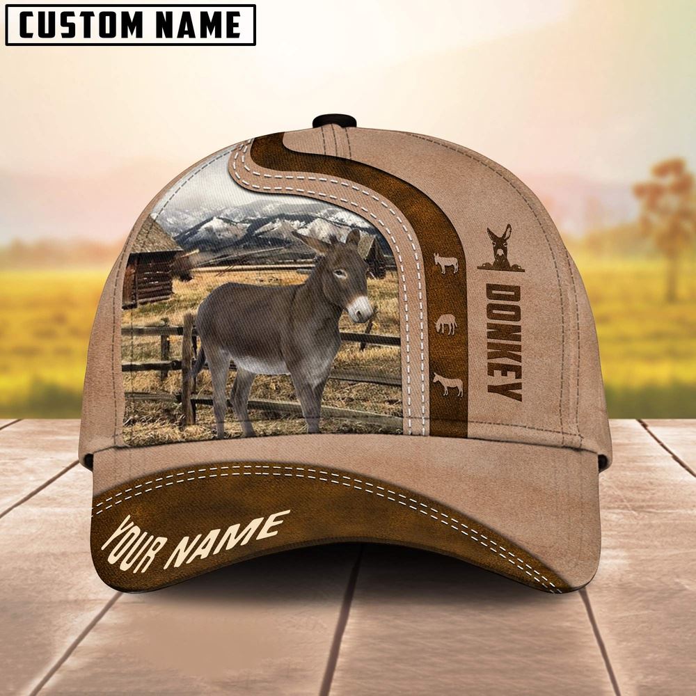 Adeenyc Donkey Custom Name Light Brown Cap, Farm Cap, Farmer Baseball Cap, Cow Cap, Cow Gift, Farm Animal Hat Trucker Hats Custom Hats Gifts For Men & Women