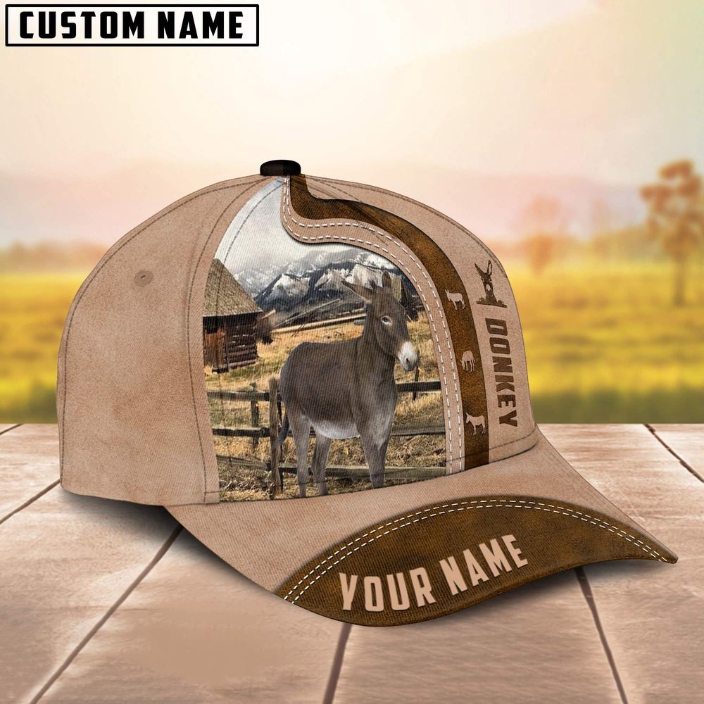 Adeenyc Donkey Custom Name Light Brown Cap, Farm Cap, Farmer Baseball Cap, Cow Cap, Cow Gift, Farm Animal Hat Trucker Hats Custom Hats Gifts For Men & Women