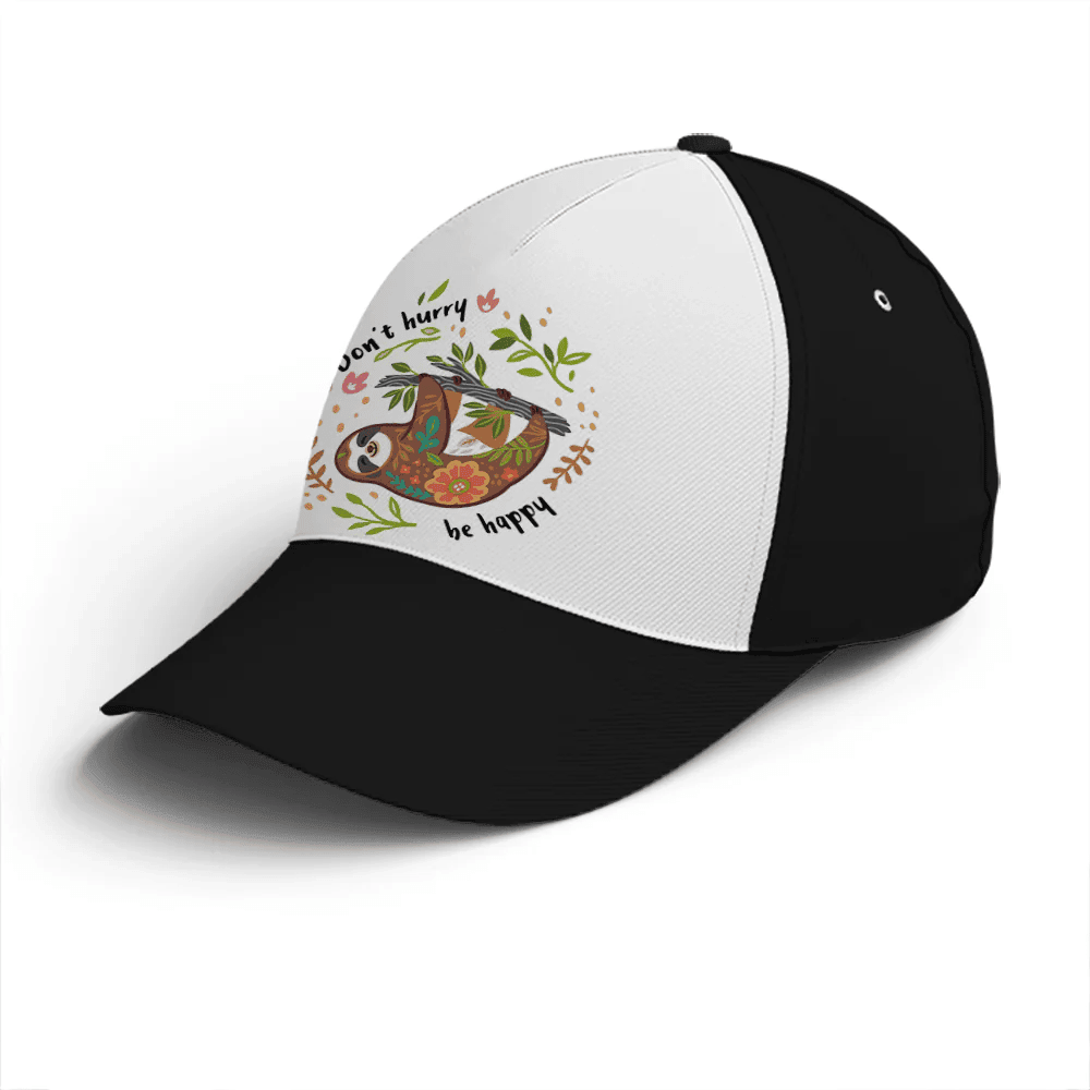 Adeenyc Don't Hurry Be Happy Floral Sloth Baseball Cap Trucker Hats Custom Hats Gifts For Men & Women