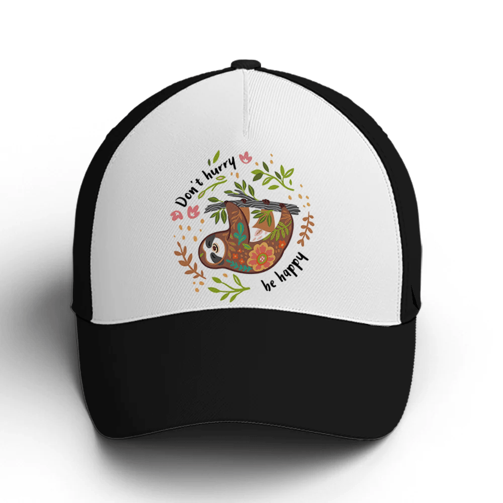 Adeenyc Don't Hurry Be Happy Floral Sloth Baseball Cap Trucker Hats Custom Hats Gifts For Men & Women