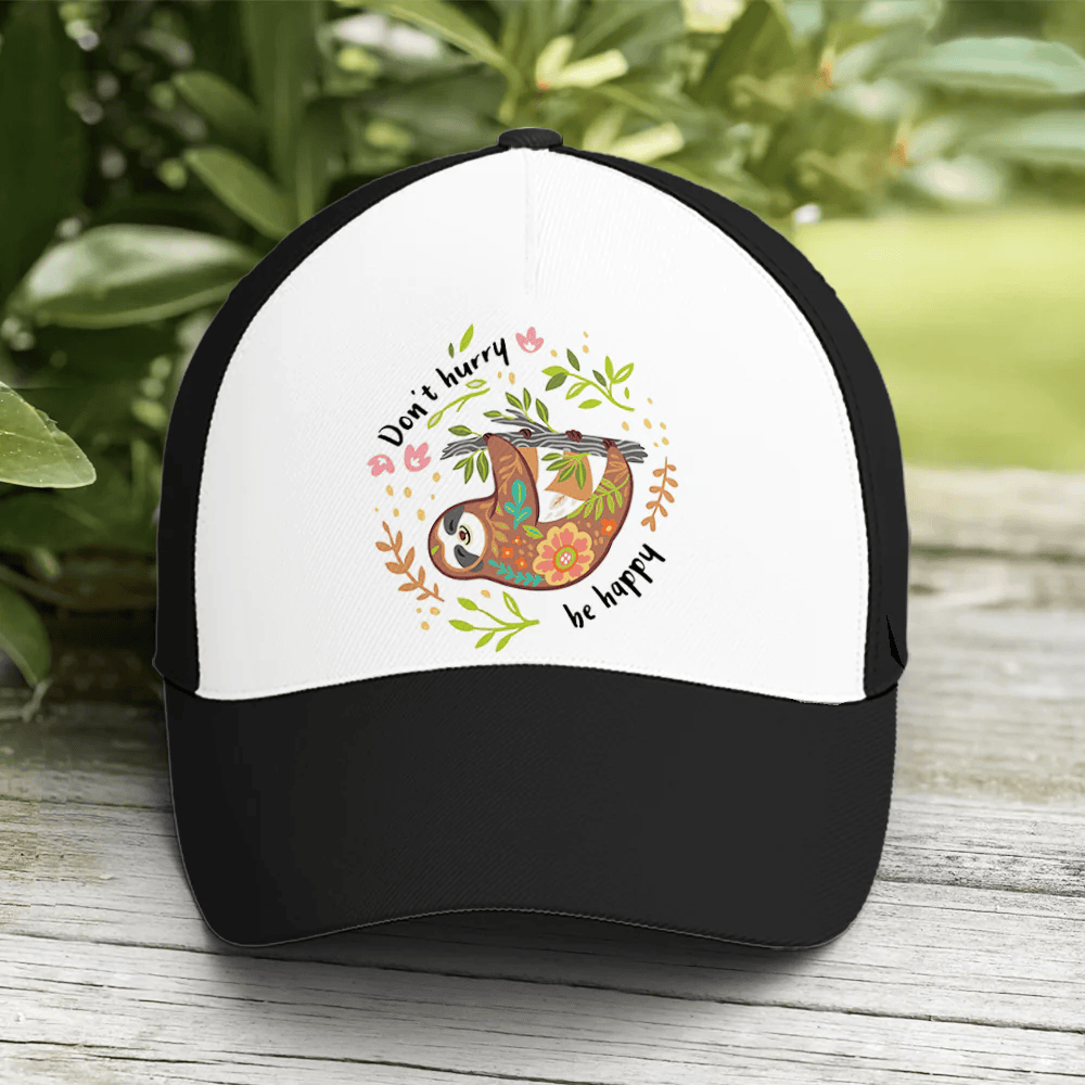 Adeenyc Don’t Hurry Be Happy Floral Sloth Baseball Cap Trucker Hats Custom Hats Gifts For Men & Women