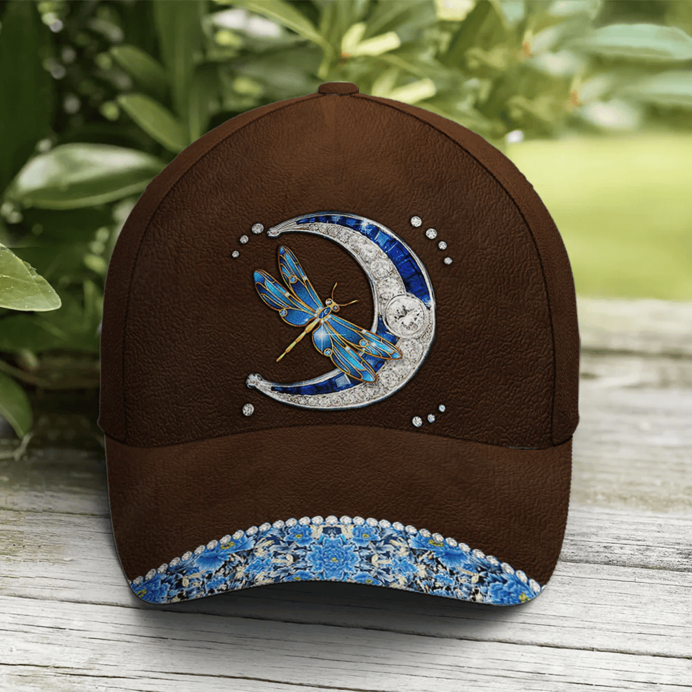 Adeenyc Dragonfly Crescent Jewel Leather Style Baseball Cap Trucker Hats Custom Hats Gifts For Men & Women