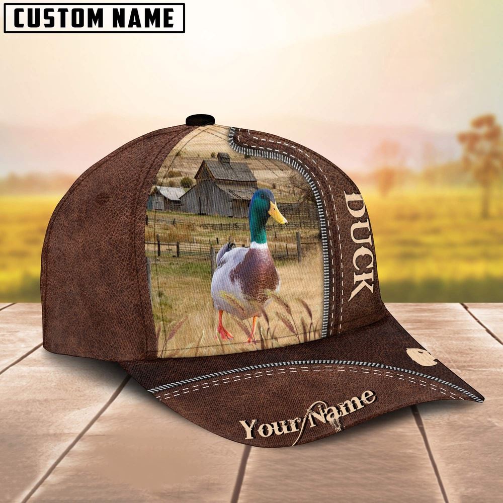 Adeenyc Duck Customized Name Leather Pattern Cap, Farm Cap, Farmer Baseball Cap, Cow Cap, Cow Gift, Farm Animal Hat Trucker Hats Custom Hats Gifts For Men & Women