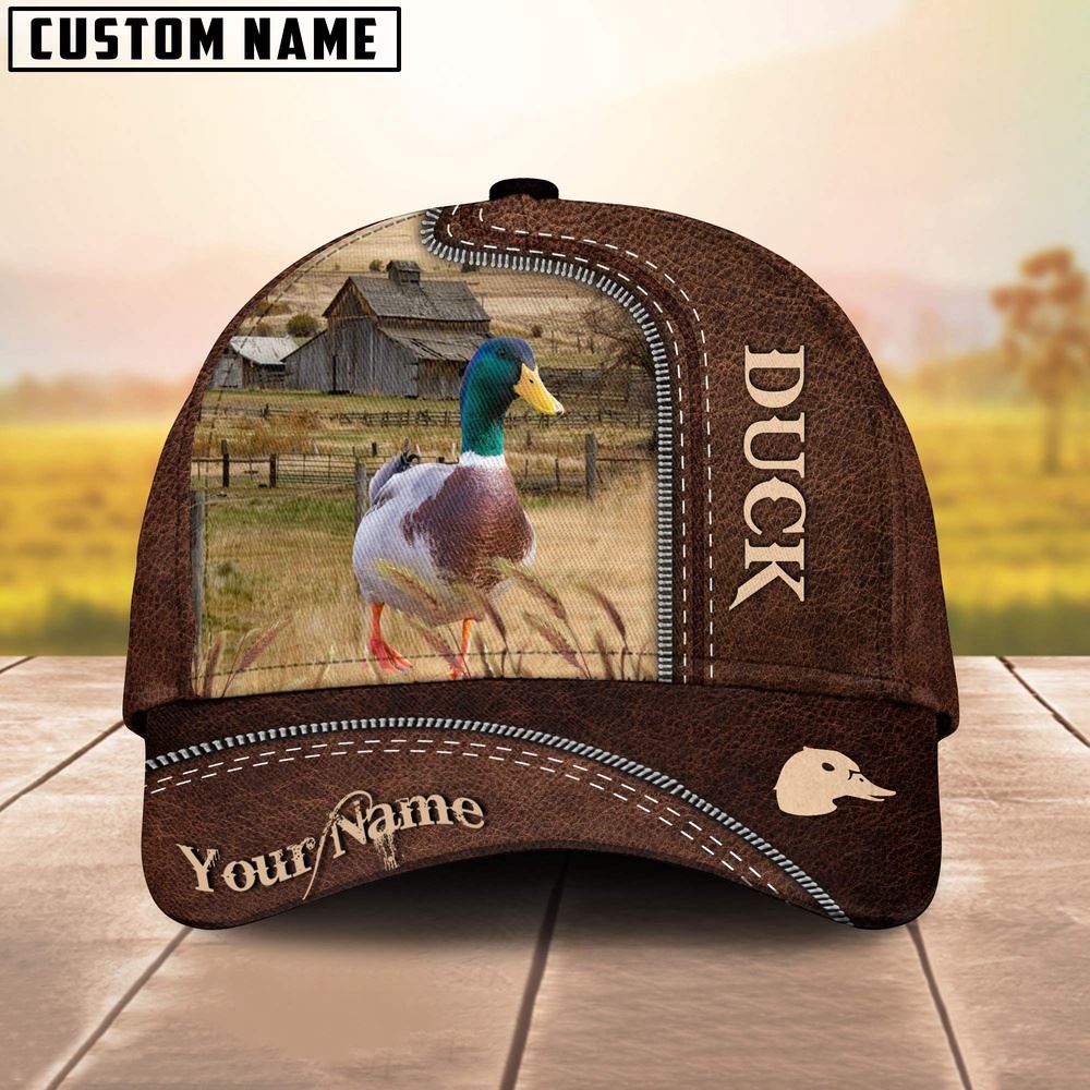 Adeenyc Duck Customized Name Leather Pattern Cap, Farm Cap, Farmer Baseball Cap, Cow Cap, Cow Gift, Farm Animal Hat Trucker Hats Custom Hats Gifts For Men & Women