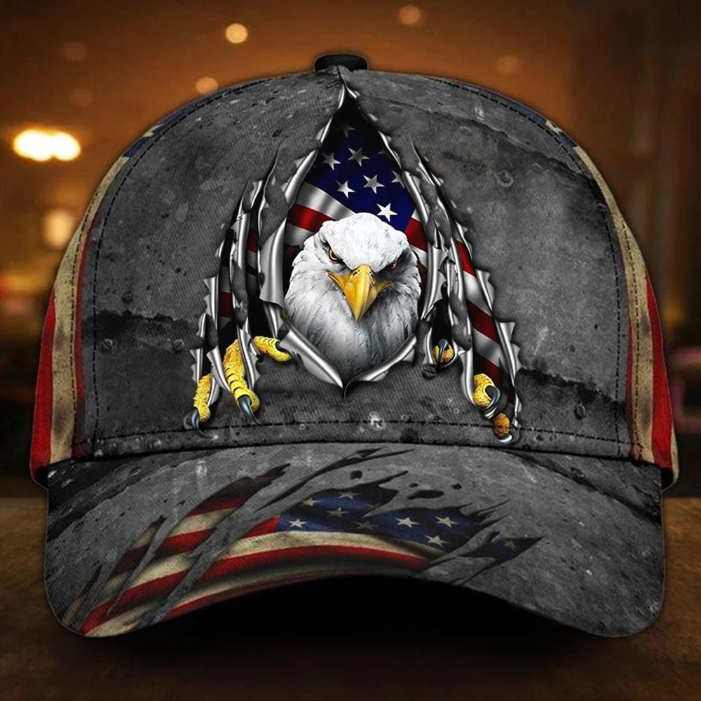 Adeenyc Eagle American Flag 3D Hat Vintage Patriotic Bald Eagle Classic Cap For Men Trucker Hats Custom Hats Gifts For Men & Women