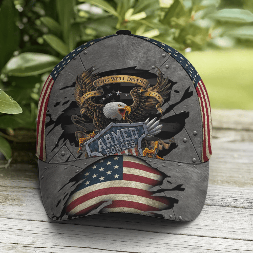 Adeenyc Eagle Armed Force US Flag Baseball Cap Retro  All Over Print Trucker Hats Custom Hats Gifts For Men & Women