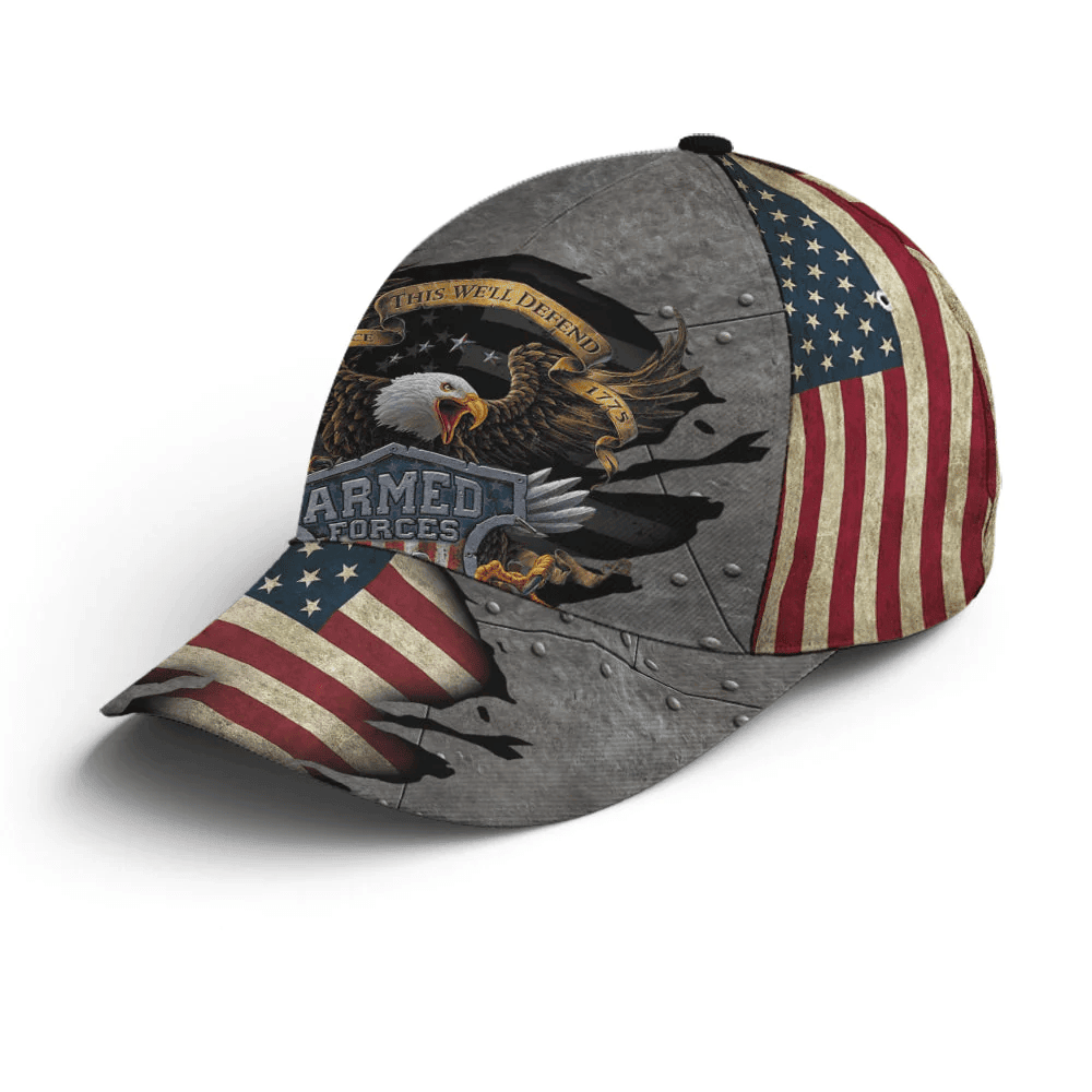 Adeenyc Eagle Armed Force US Flag Baseball Cap Retro  All Over Print Trucker Hats Custom Hats Gifts For Men & Women