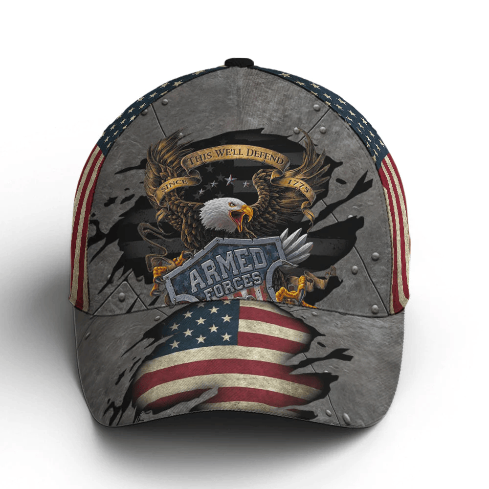 Adeenyc Eagle Armed Force US Flag Baseball Cap Retro  All Over Print Trucker Hats Custom Hats Gifts For Men & Women