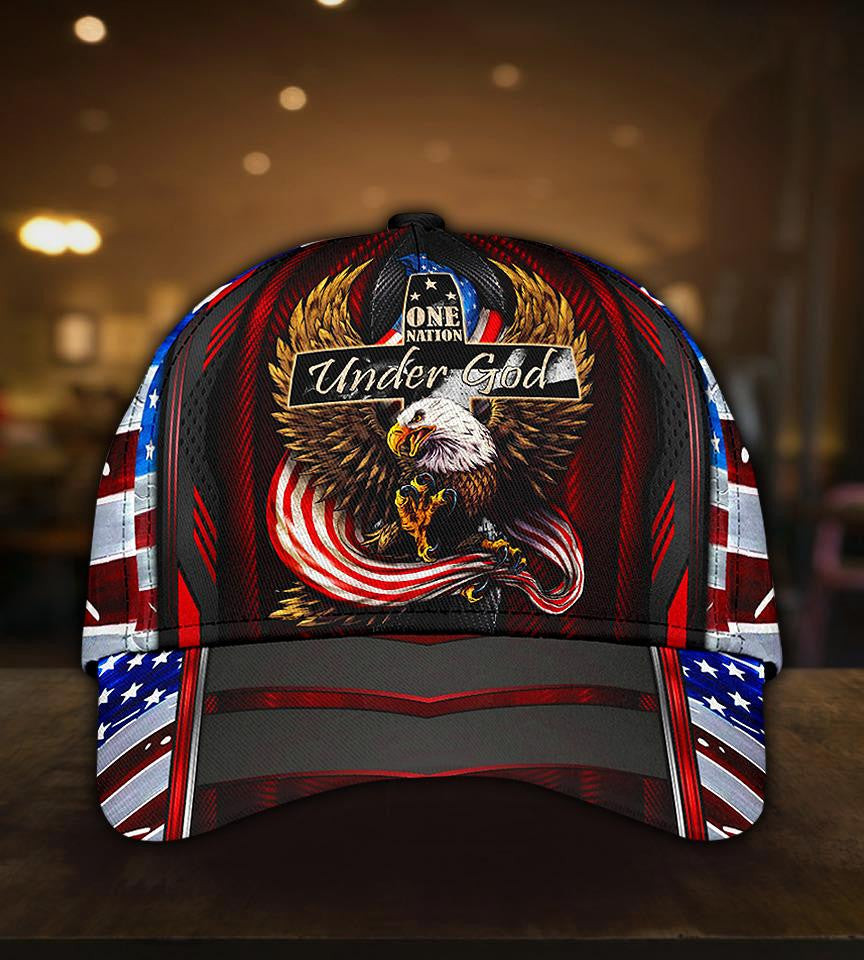 Adeenyc Eagle One Nation Under God Classic Cap All Over Print Trucker Hats Custom Hats Gifts For Men & Women