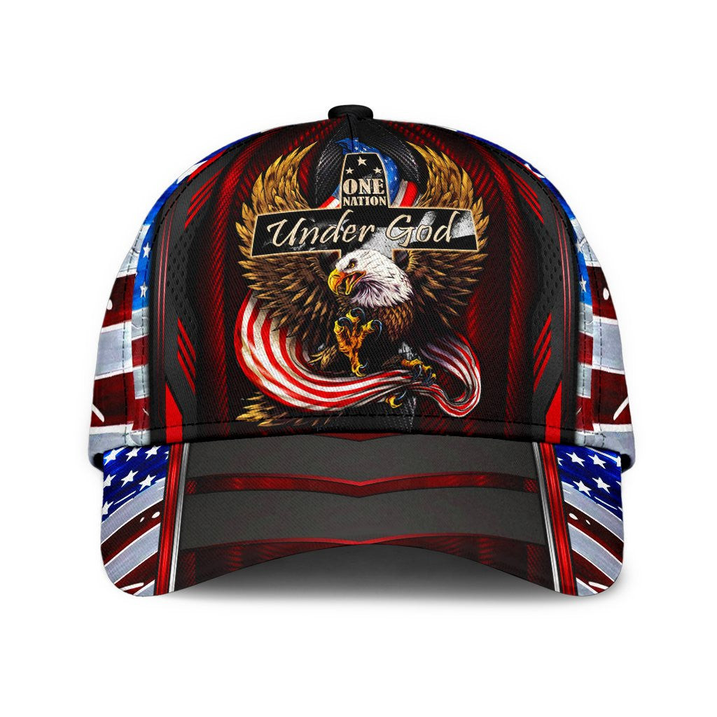 Adeenyc Eagle One Nation Under God Classic Cap All Over Print Trucker Hats Custom Hats Gifts For Men & Women