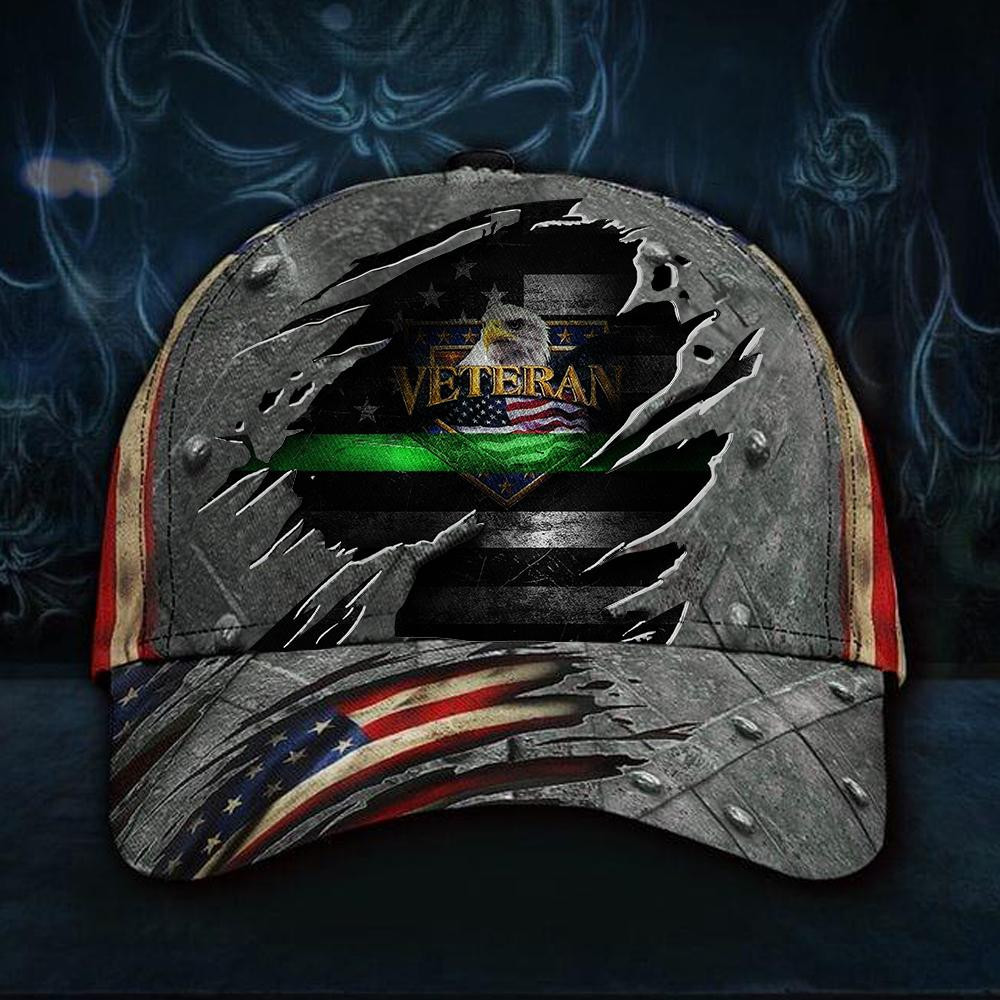 Adeenyc Eagle Veteran Logo 3D Hat Thin Green Line US Flag Pride Cap For Men Veterans Day Gifts Classic Cap Trucker Hats Custom Hats Gifts For Men & Women