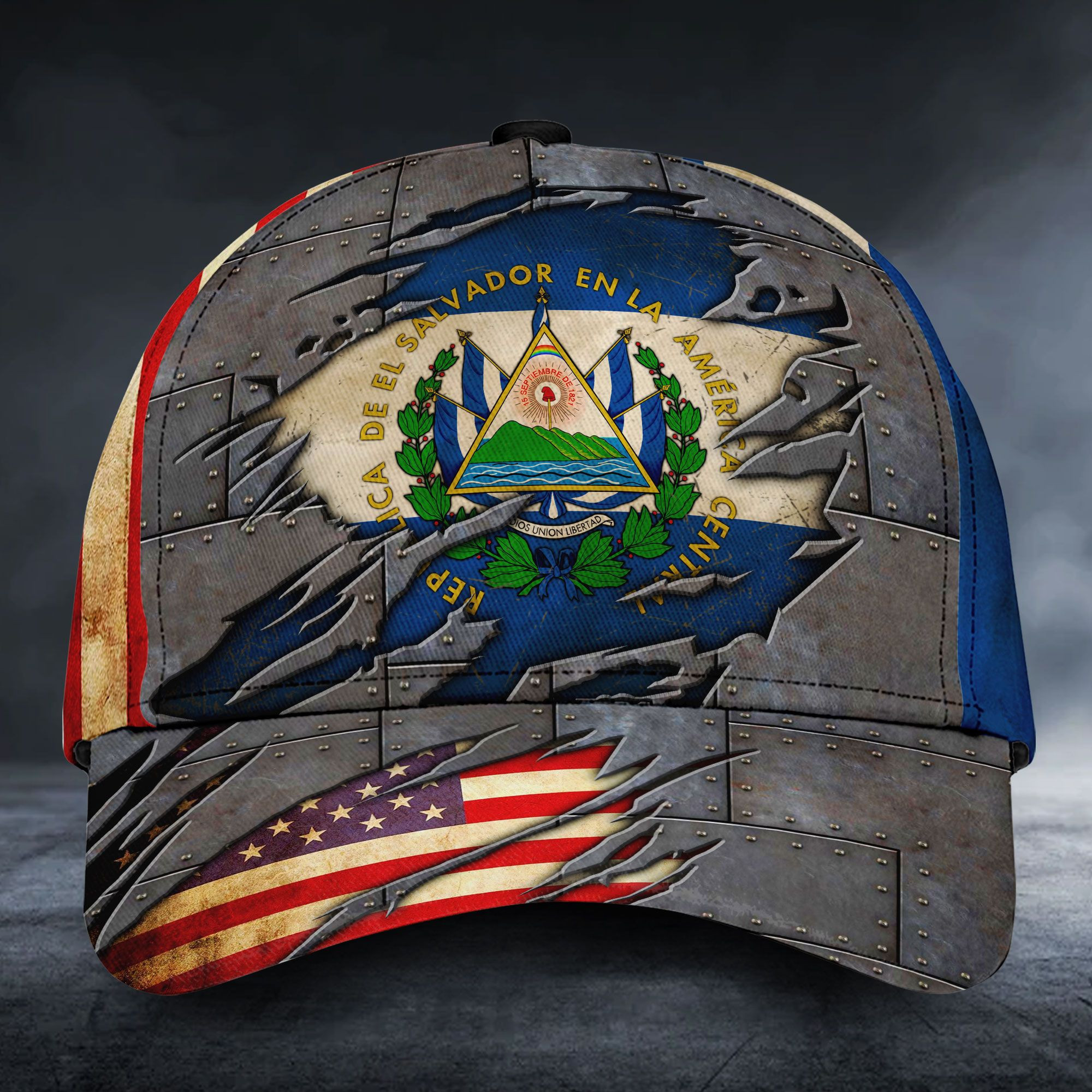 Adeenyc - El salvador & American Flags Classic Cap Baseball Hat Trucker Hats Custom Hats Gifts For Men & Women