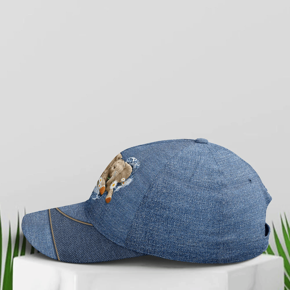 Adeenyc Elephant Daisy Flowers Jean Style Baseball Cap Trucker Hats Custom Hats Gifts For Men & Women