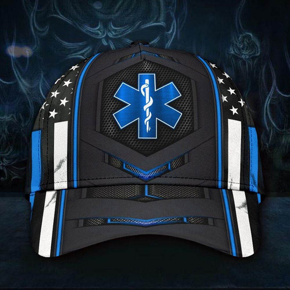 Adeenyc Ems Paramedic Blue Line American Flag Classic Cap Honor Paramedic Gifts For Him Father's Day Trucker Hats Custom Hats Gifts For Men & Women