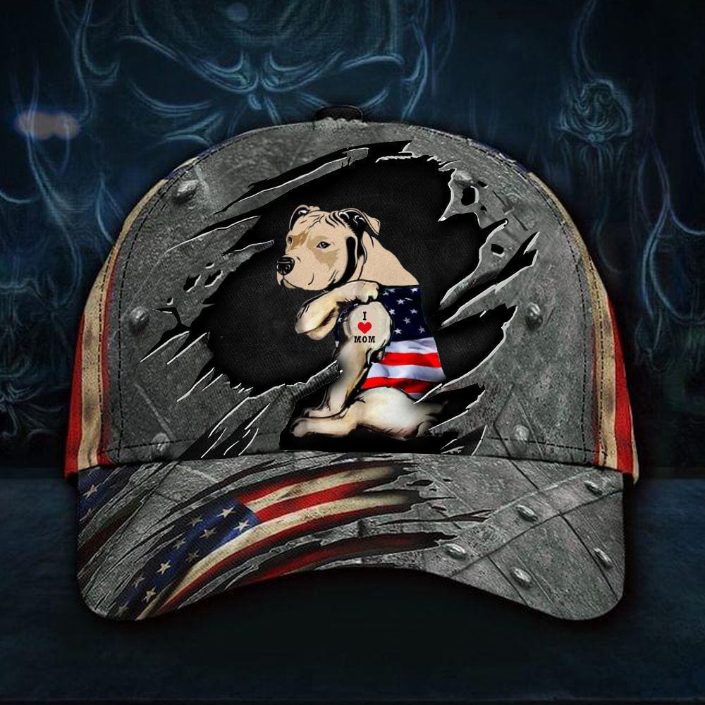 Adeenyc English Bulldog Hat And American Flag I Love Mom Classic Cap For The Most Beautiful Woman In The World Trucker Hats Custom Hats Gifts For Men & Women