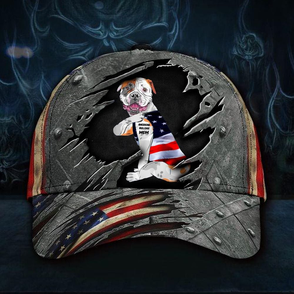 Adeenyc English Bulldog I Love Dad Hat American Flag Classic Cap Christmas Cool Gifts For Dad Trucker Hats Custom Hats Gifts For Men & Women