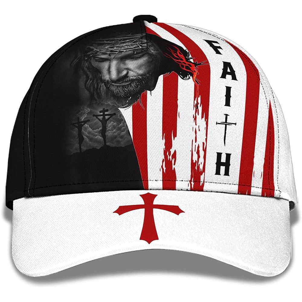 Adeenyc Faith American Flag And God And Cross All Over Print Baseball Cap, God Baseball Cap, Christian Cap, Christian Hat Trucker Hats Custom Hats Gifts For Men & Women