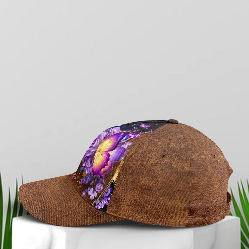 Adeenyc Faith Hope Love Magical Butterfly Purple Roses Leather Style All Over Print Baseball Cap, God Baseball Cap, Christian Cap, Christian Hat Trucker Hats Custom Hats Gifts For Men & Women