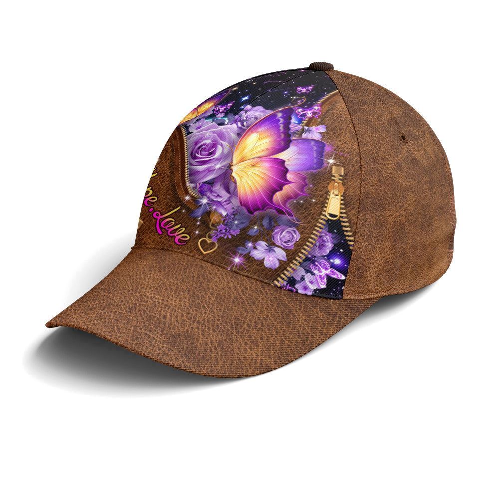 Adeenyc Faith Hope Love Magical Butterfly Purple Roses Leather Style All Over Print Baseball Cap, God Baseball Cap, Christian Cap, Christian Hat Trucker Hats Custom Hats Gifts For Men & Women