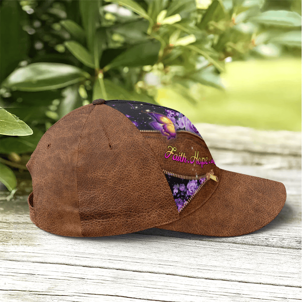 Adeenyc Faith Hope Love Magical Butterfly Purple Roses Leather Style Baseball Cap Trucker Hats Custom Hats Gifts For Men & Women