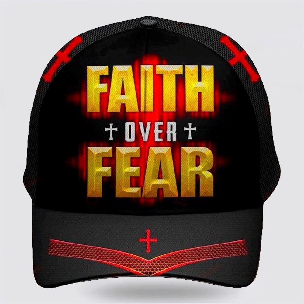 Adeenyc Faith Over Fear Cross All Over Print Baseball Cap, God Baseball Cap, Christian Cap, Christian Hat Trucker Hats Custom Hats Gifts For Men & Women