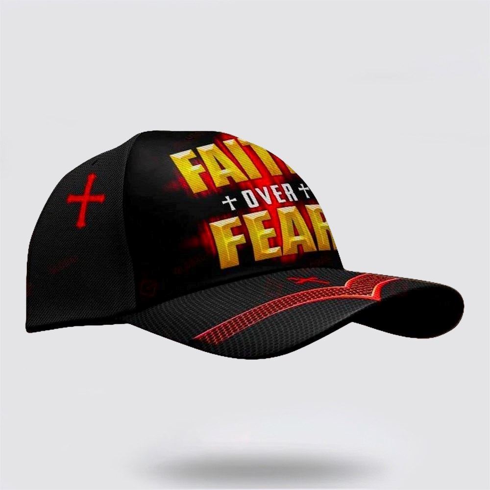 Adeenyc Faith Over Fear Cross All Over Print Baseball Cap, God Baseball Cap, Christian Cap, Christian Hat Trucker Hats Custom Hats Gifts For Men & Women