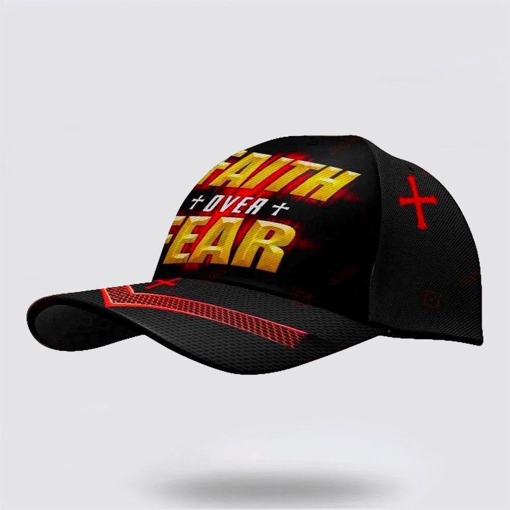 Adeenyc Faith Over Fear Cross All Over Print Baseball Cap, God Baseball Cap, Christian Cap, Christian Hat Trucker Hats Custom Hats Gifts For Men & Women
