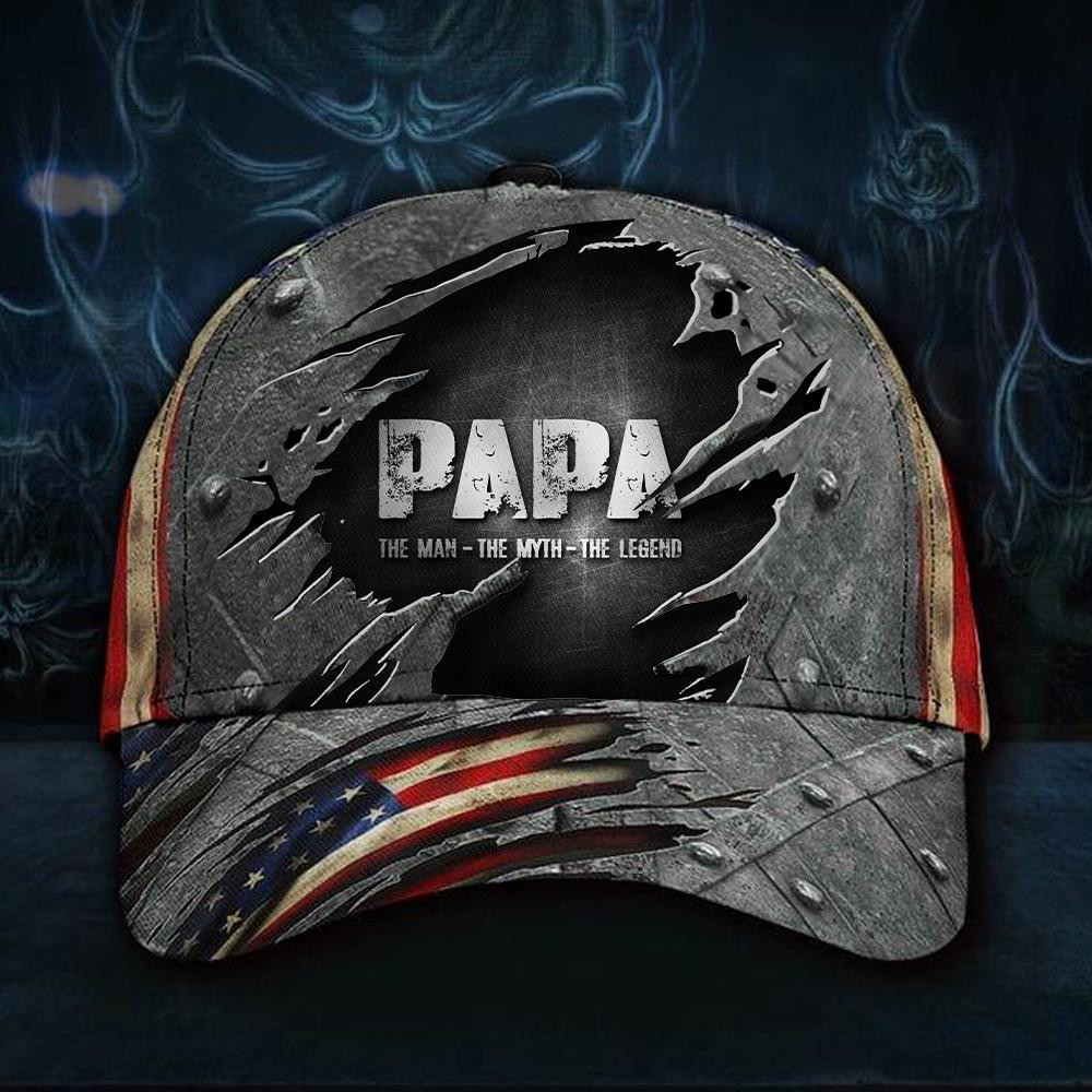 Adeenyc Fathers Day Hat 3D Vintage Papa The Man The Myth The Legend USA Flag Cap For Dad Gift Classic Cap Trucker Hats Custom Hats Gifts For Men & Women