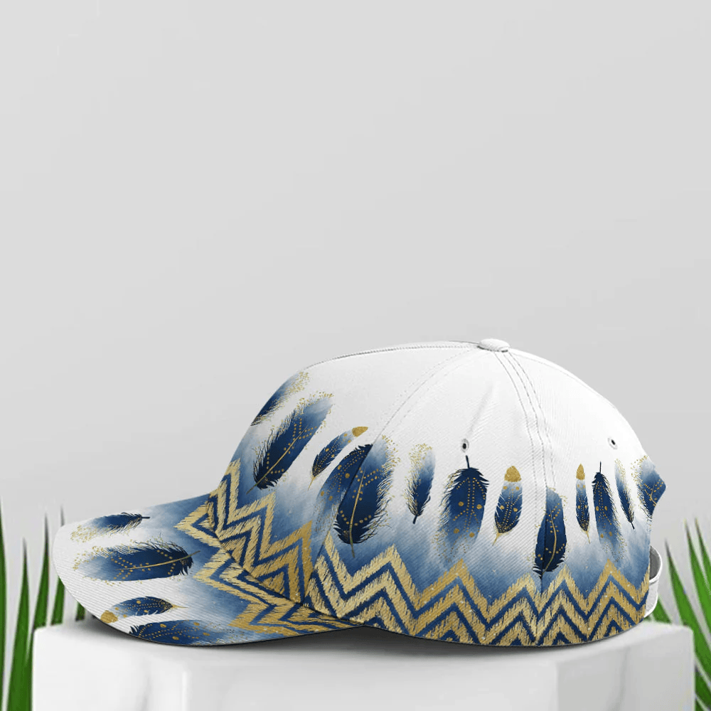 Adeenyc Feather Slim Blue White Classic Baseball Cap Trucker Hats Custom Hats Gifts For Men & Women