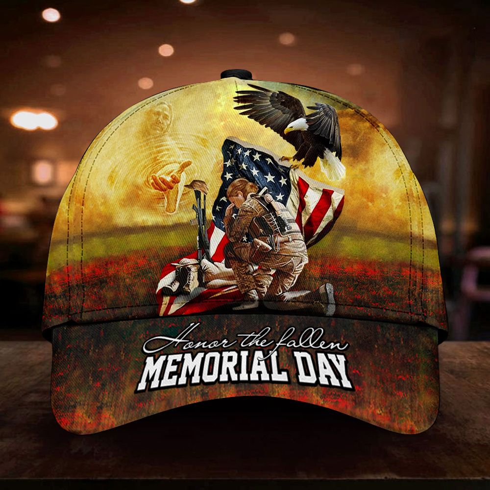 Adeenyc Female Honor The Fallen Memorial Day Hat Patriotic USA Eagle Flag Memorial Day Women Gift Trucker Hats Custom Hats Gifts For Men & Women