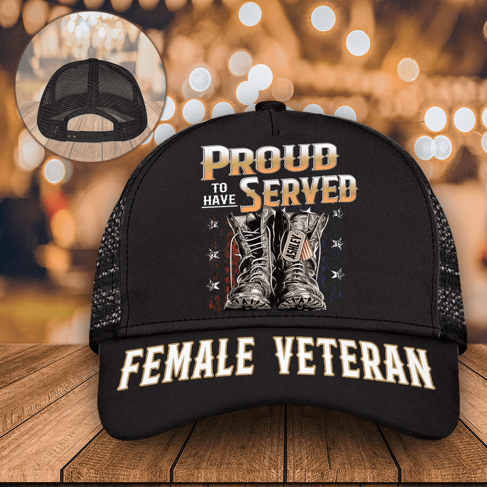 Adeenyc Female Veteran Custom Cap Proudly Served Personalized Gift Trucker Hats Custom Hats Gifts For Men & Women