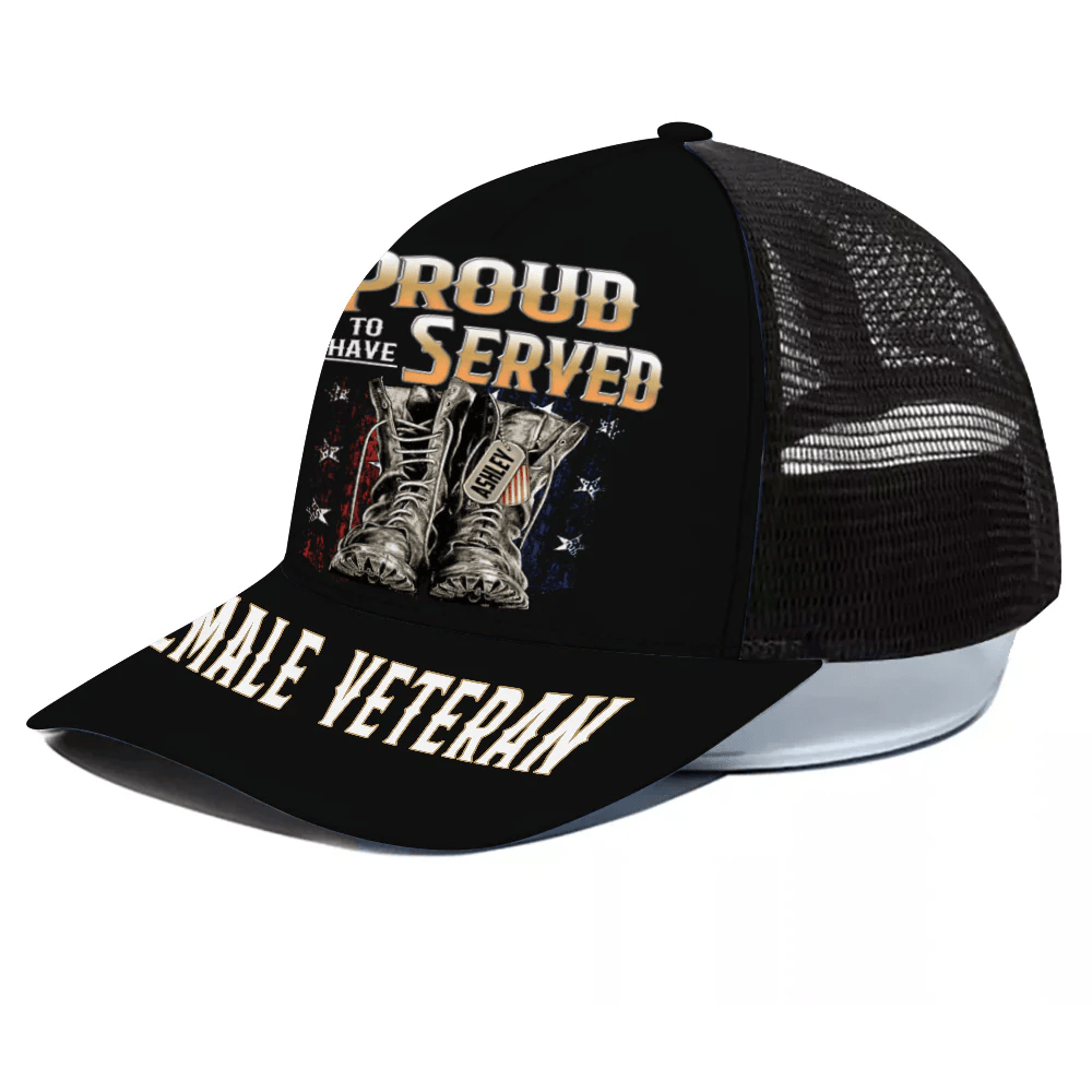 Adeenyc Female Veteran Custom Cap Proudly Served Personalized Gift Trucker Hats Custom Hats Gifts For Men & Women