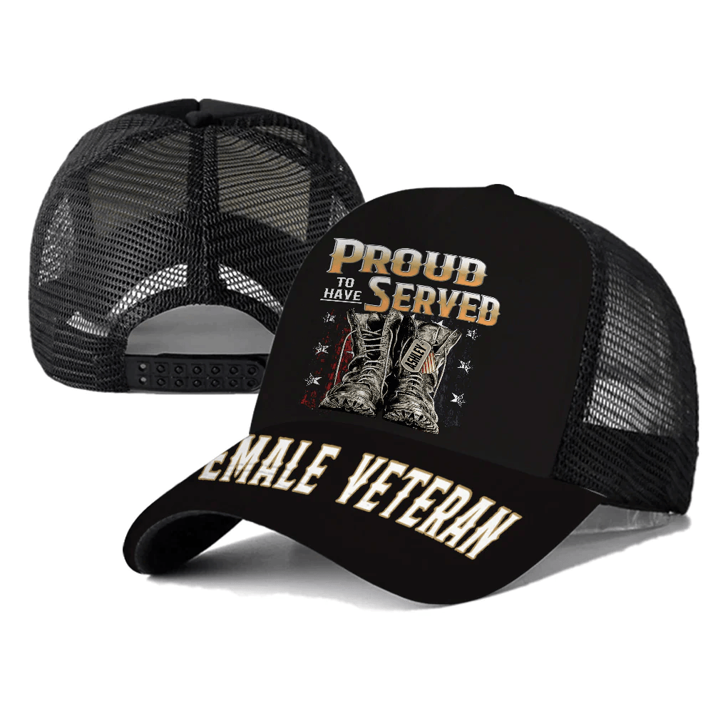 Adeenyc Female Veteran Custom Cap Proudly Served Personalized Gift Trucker Hats Custom Hats Gifts For Men & Women