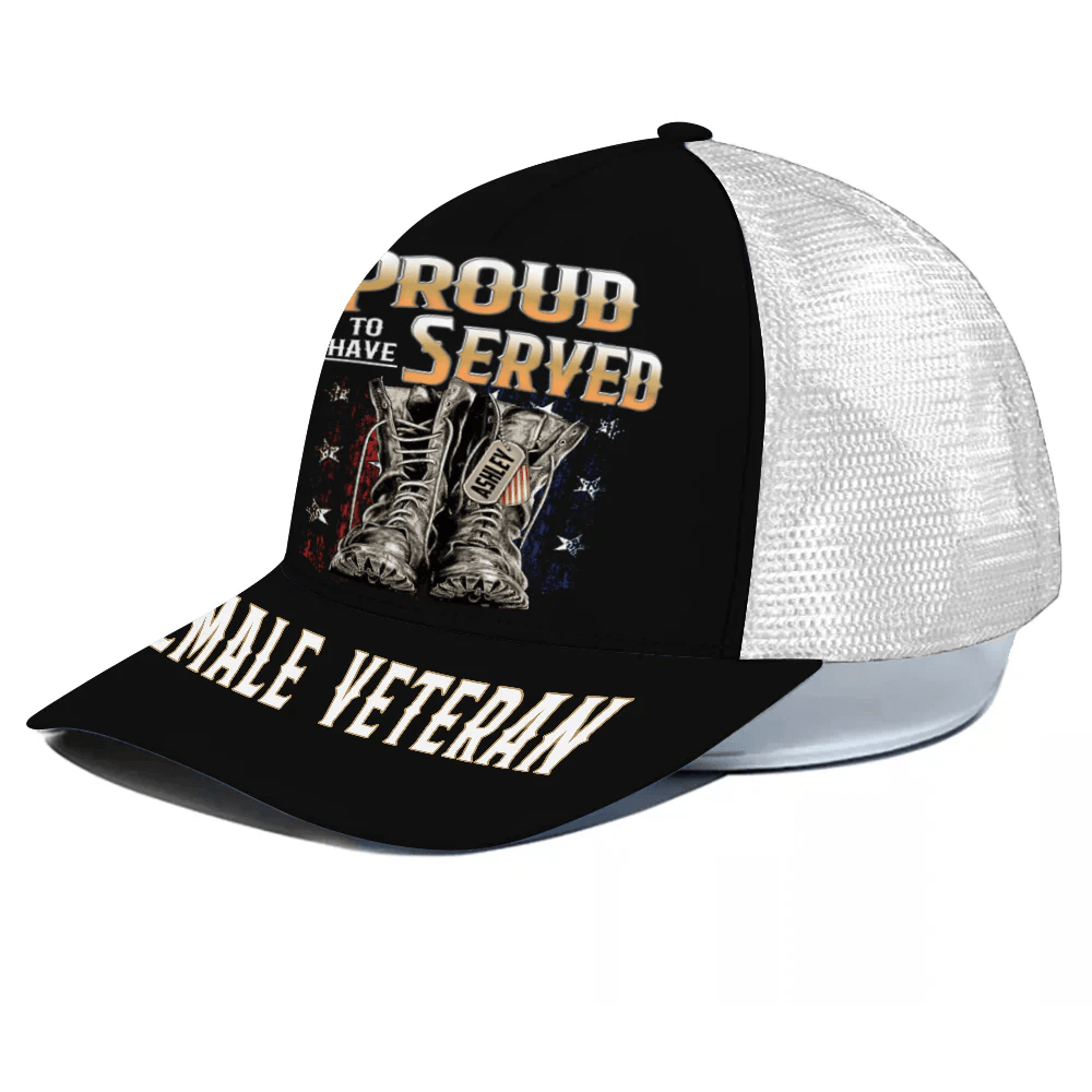 Adeenyc Female Veteran Custom Cap Proudly Served Personalized Gift Trucker Hats Custom Hats Gifts For Men & Women