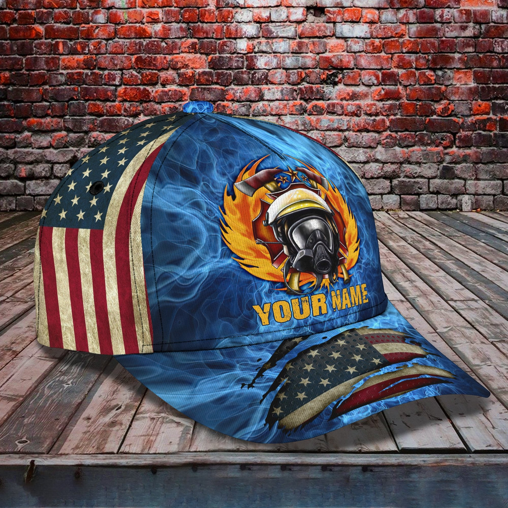 Adeenyc Firefighter America - Personalized Name Classic Cap Trucker Hats Custom Hats Gifts For Men & Women