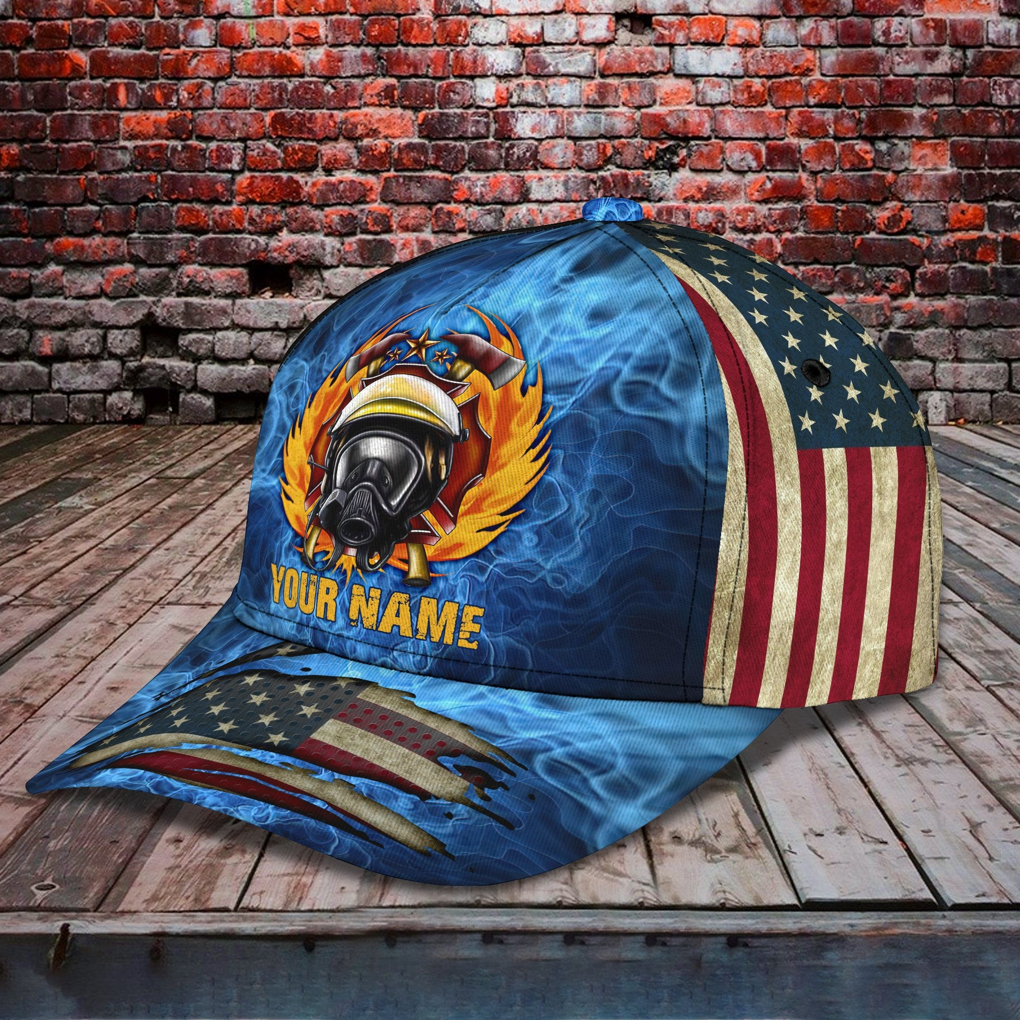 Adeenyc Firefighter America - Personalized Name Classic Cap Trucker Hats Custom Hats Gifts For Men & Women