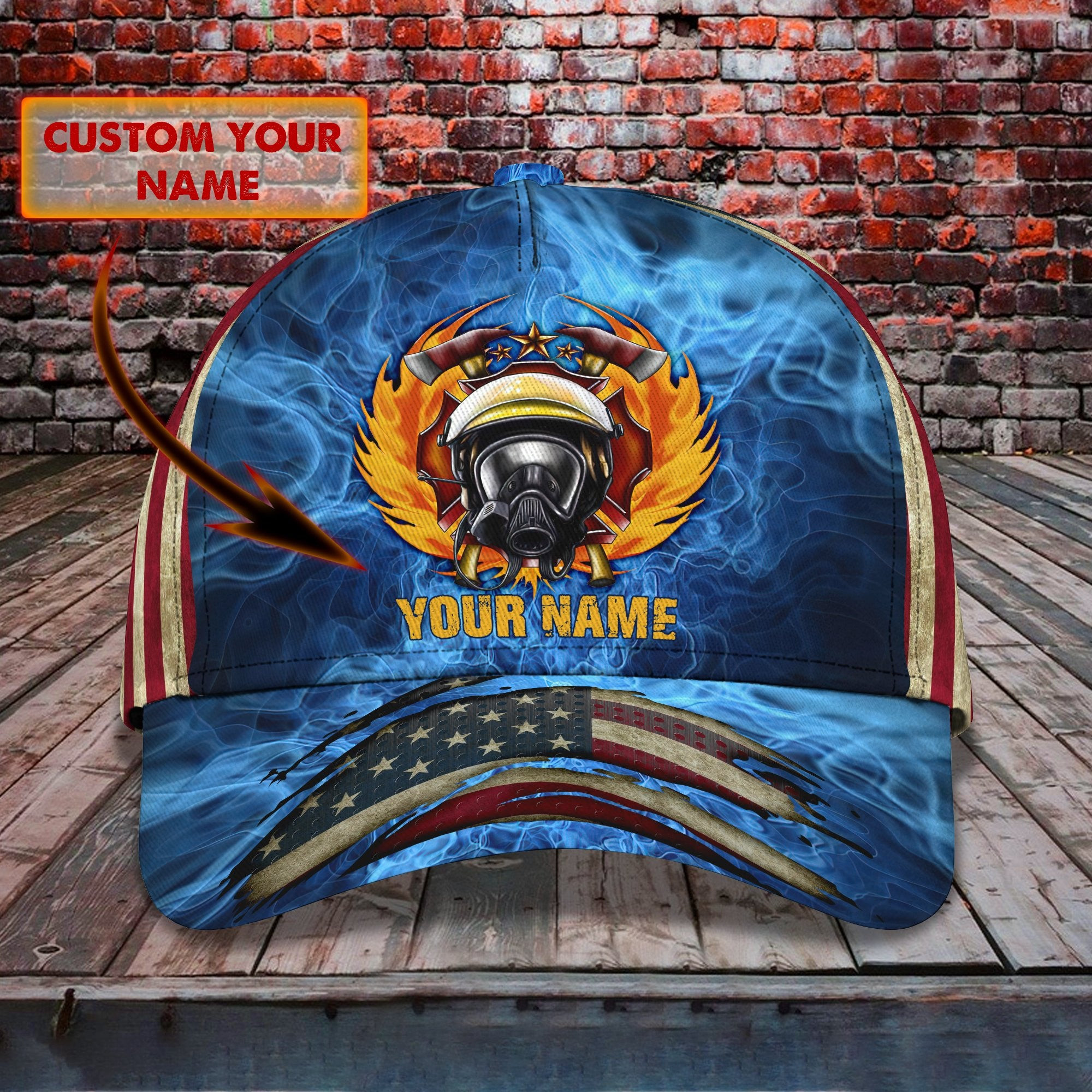 Adeenyc Firefighter America - Personalized Name Classic Cap Trucker Hats Custom Hats Gifts For Men & Women