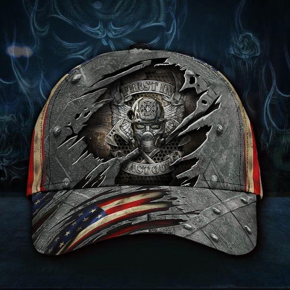 Adeenyc Firefighter First In Last Out Hat Printed 3D Vintage Hat Gift For Fireman Classic Cap Trucker Hats Custom Hats Gifts For Men & Women