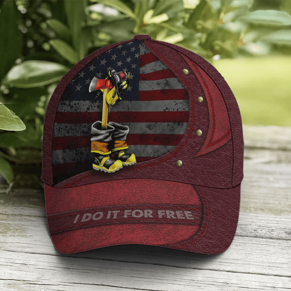 Adeenyc Firefighter I Do It For Free Red Leather Style Baseball Cap Trucker Hats Custom Hats Gifts For Men & Women