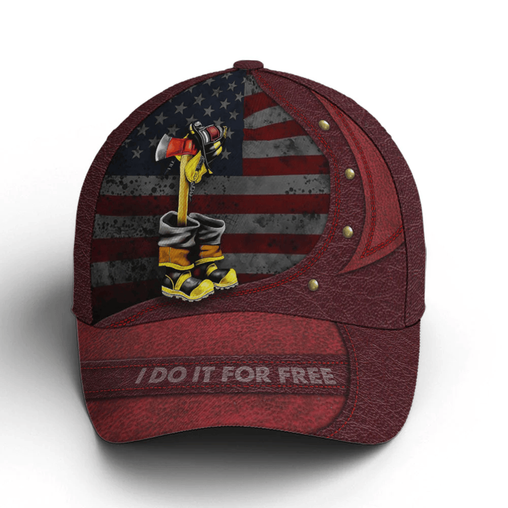 Adeenyc Firefighter I Do It For Free Red Leather Style Baseball Cap Trucker Hats Custom Hats Gifts For Men & Women