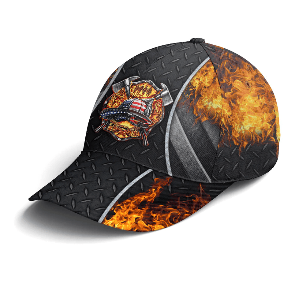 Adeenyc Firefighter Logo Metallic Baseball Cap All Over Print Trucker Hats Custom Hats Gifts For Men & Women