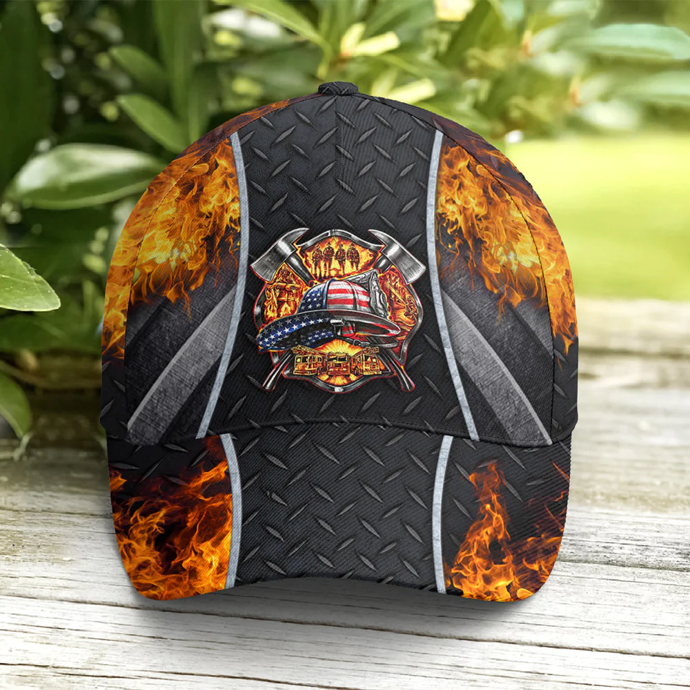 Adeenyc Firefighter Logo Metallic Baseball Cap All Over Print Trucker Hats Custom Hats Gifts For Men & Women