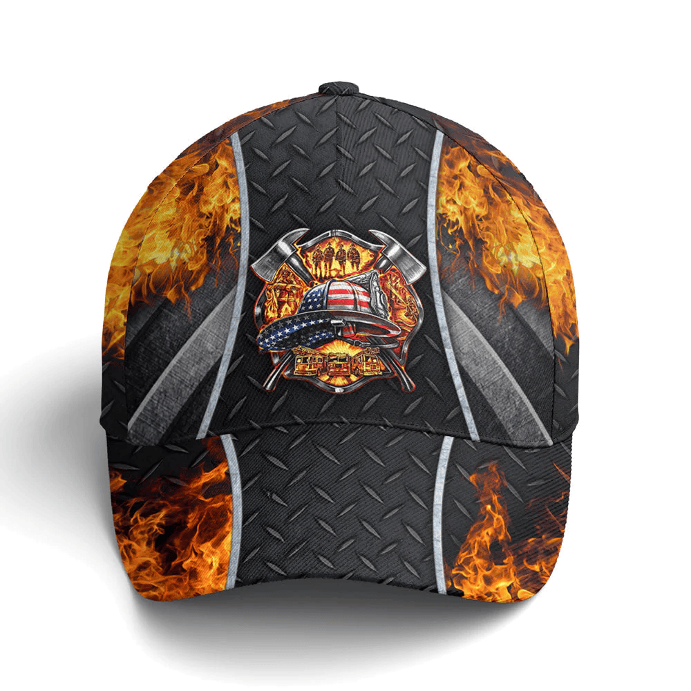 Adeenyc Firefighter Logo Metallic Baseball Cap All Over Print Trucker Hats Custom Hats Gifts For Men & Women