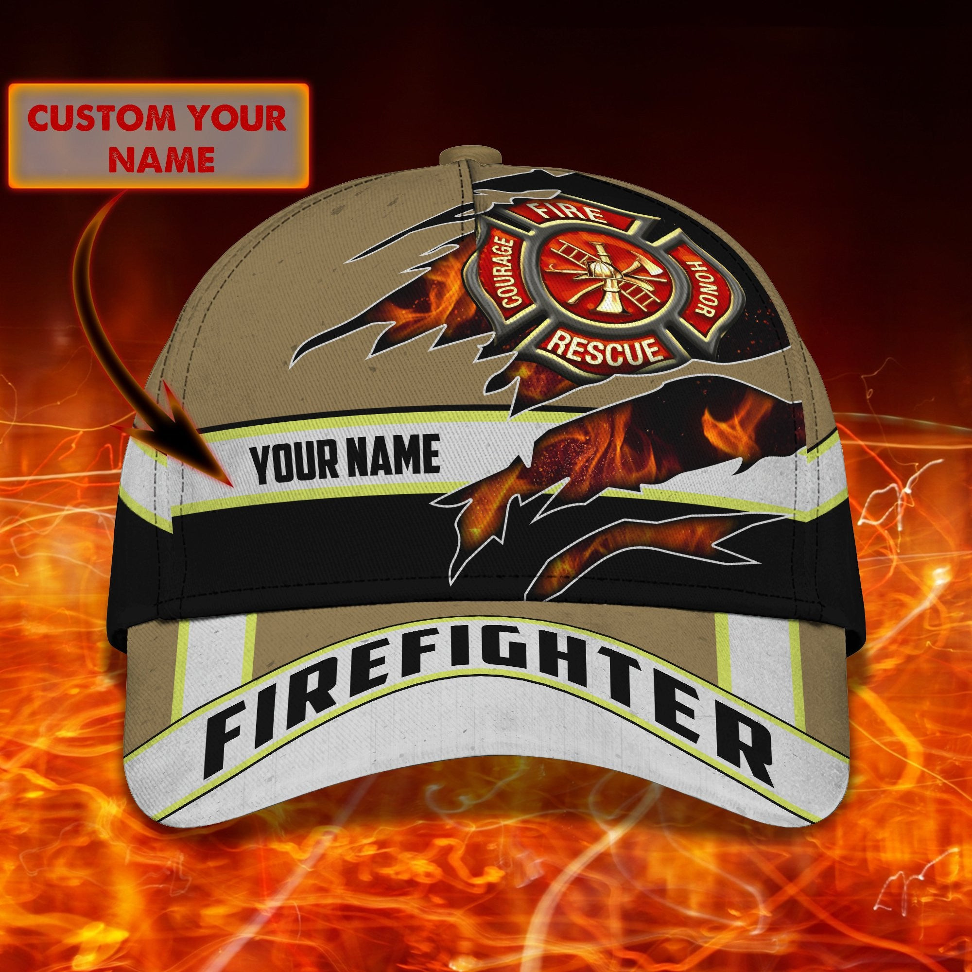 Adeenyc Firefighter - Personalized Name Classic Cap For Firefighter Trucker Hats Custom Hats Gifts For Men & Women