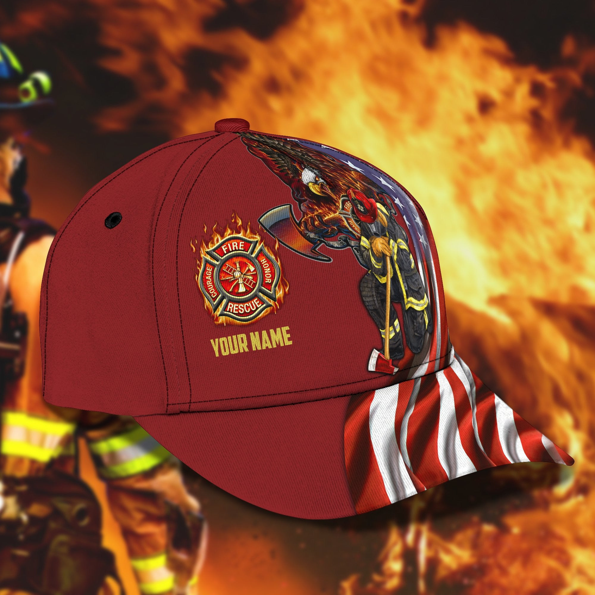 Adeenyc Firefighter - Personalized Name Classic Cap For Firefighter Trucker Hats Custom Hats Gifts For Men & Women